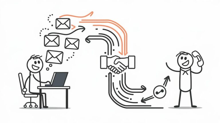 a man sitting at a desk with a laptop and handshake