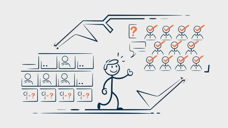 a man walking with a check mark